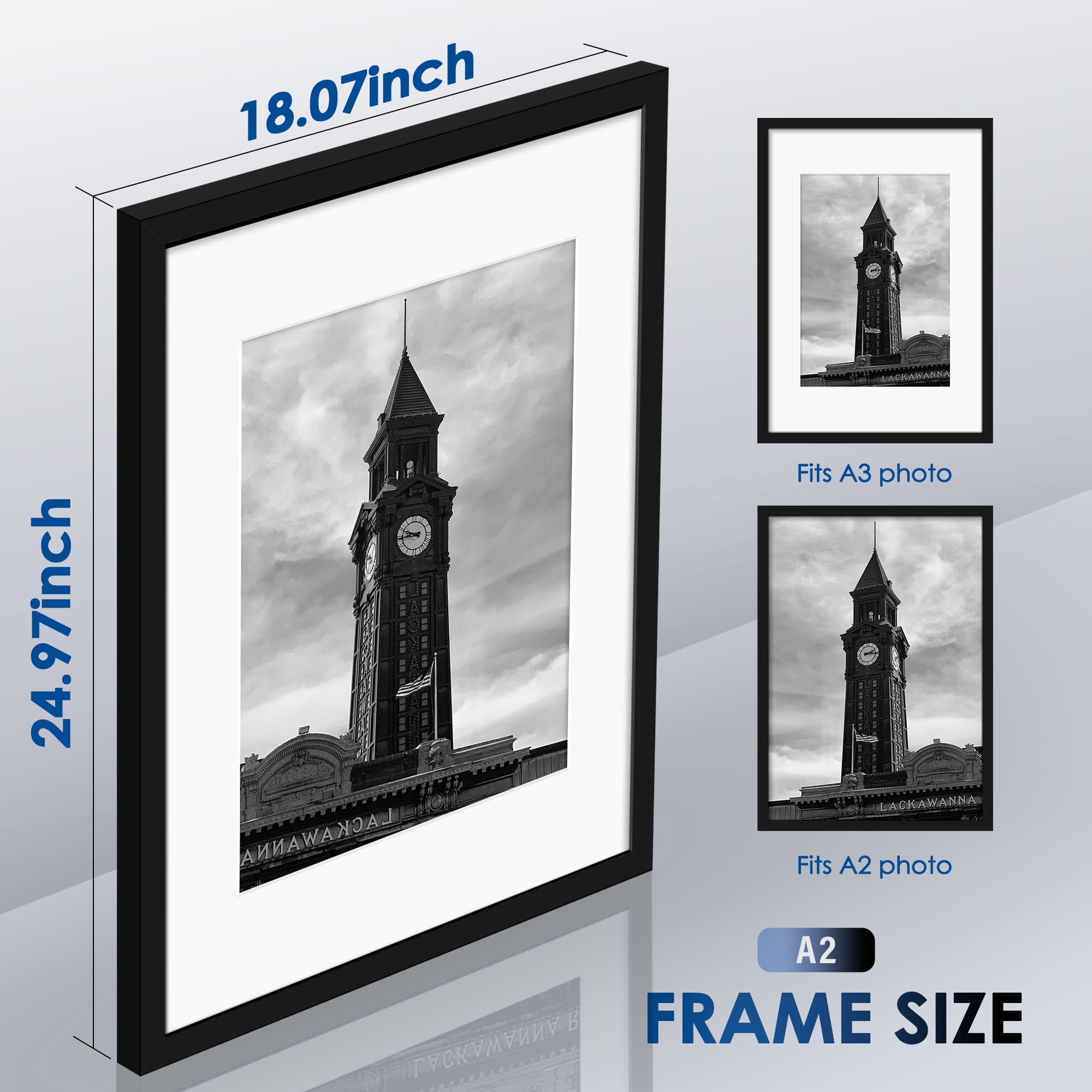 Wiscet A2 Picture Frame Set of 3, Display Pictures 11.7x16.5 with Mat or 16.5x23.4 Poster Frame Without Mat, Wall Gallery Photo